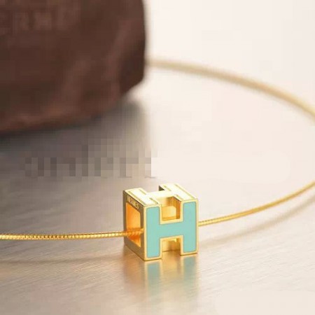 Hermes Cage d'H Necklace Blue in Lacquer Yellow Gold